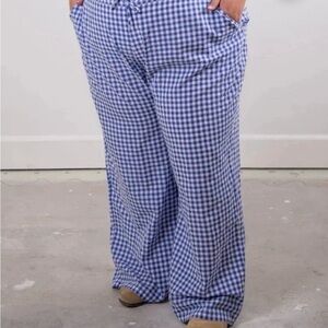 Sonderhaus Blue Gingham Wide-Leg Lounge Pants, Size XXL